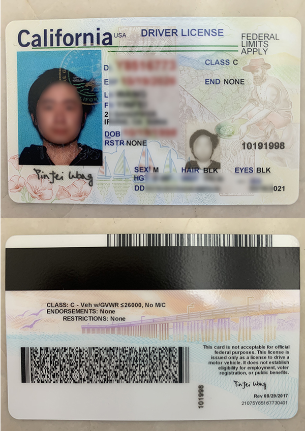 美国加利福利亚州驾照原件