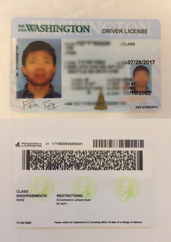 美国华盛顿州驾照原件