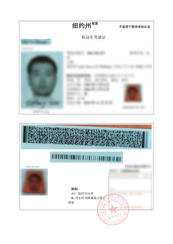 美国纽约州驾照翻译件
