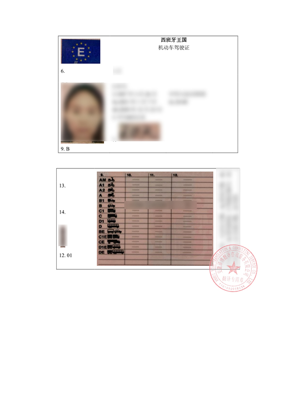 西班牙驾照翻译件